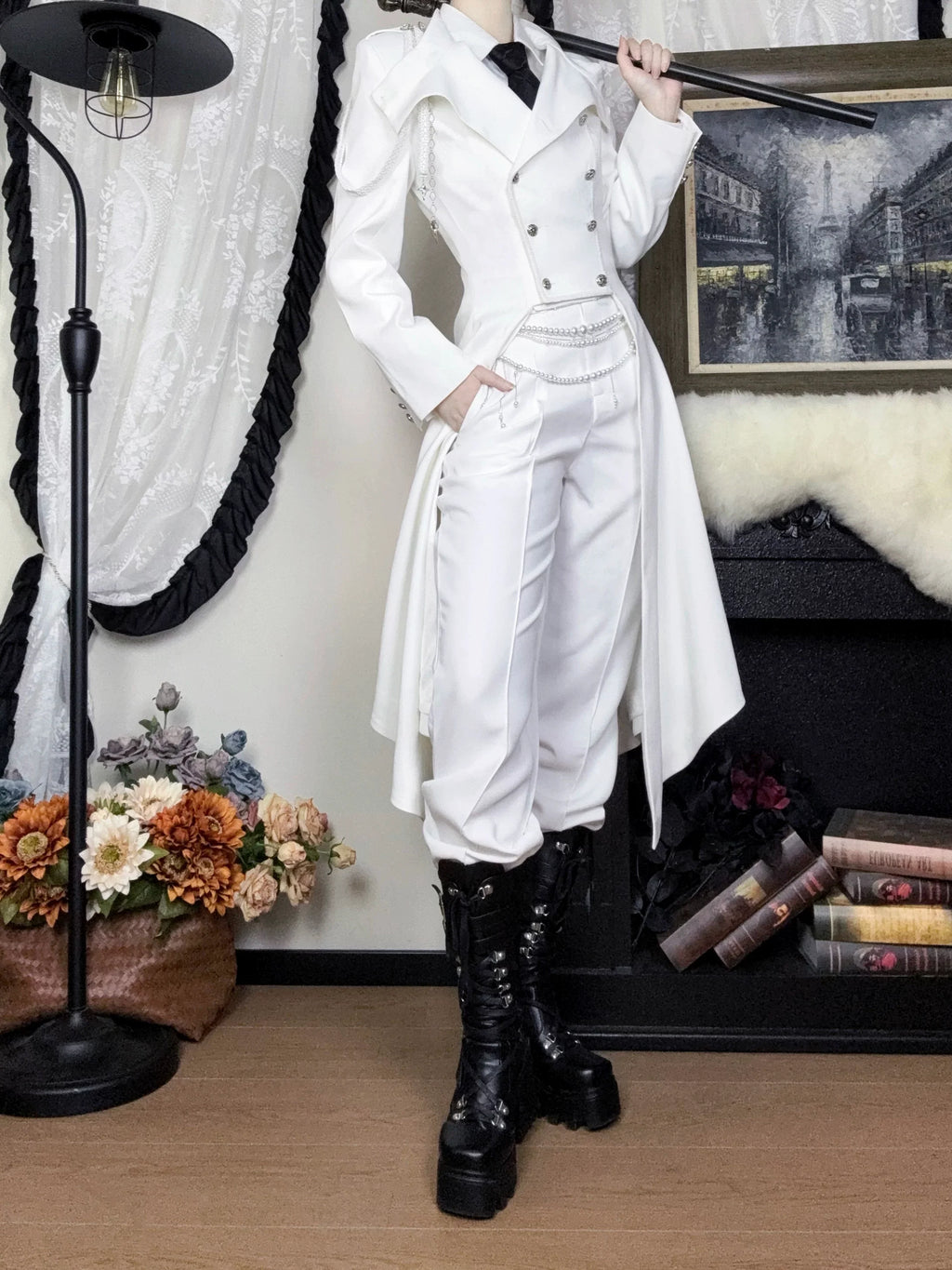 Eternal Moonlit Night - Ouji Lolita Coat, Double-Breasted High-Low Hem - image 15