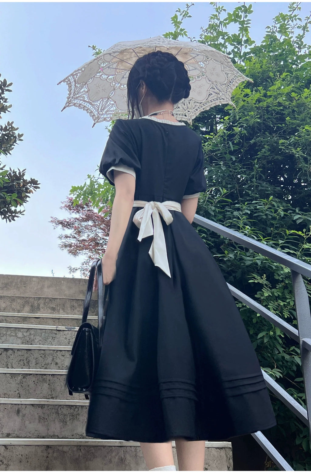 Thoughts - Vintage Black Lolita OP Dress with Square Neckline - image 29