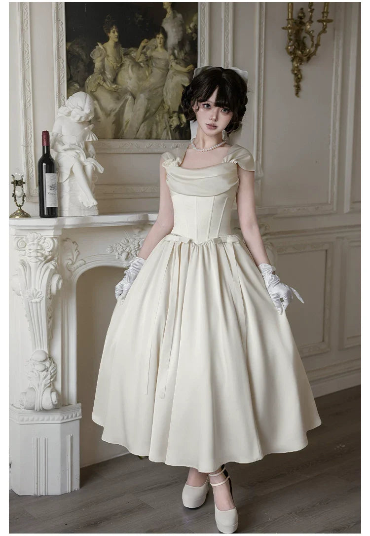 For Beloved - Classic Lolita Satin JSK Dress Set, Fishbone Waist - image 5