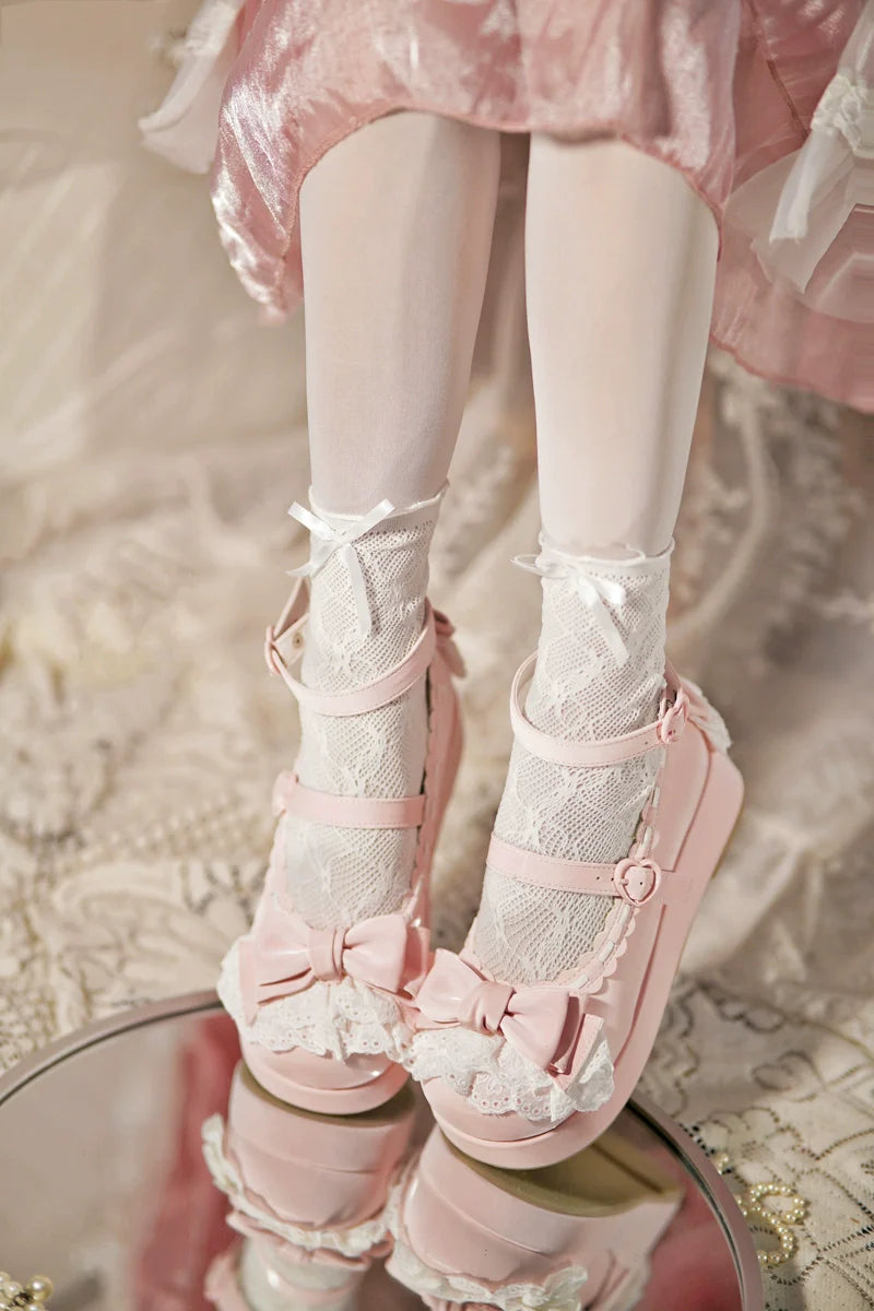 Milky Puff - Sweet Lolita Heels Shoes, Round Toe With Petite Wedge - image 1