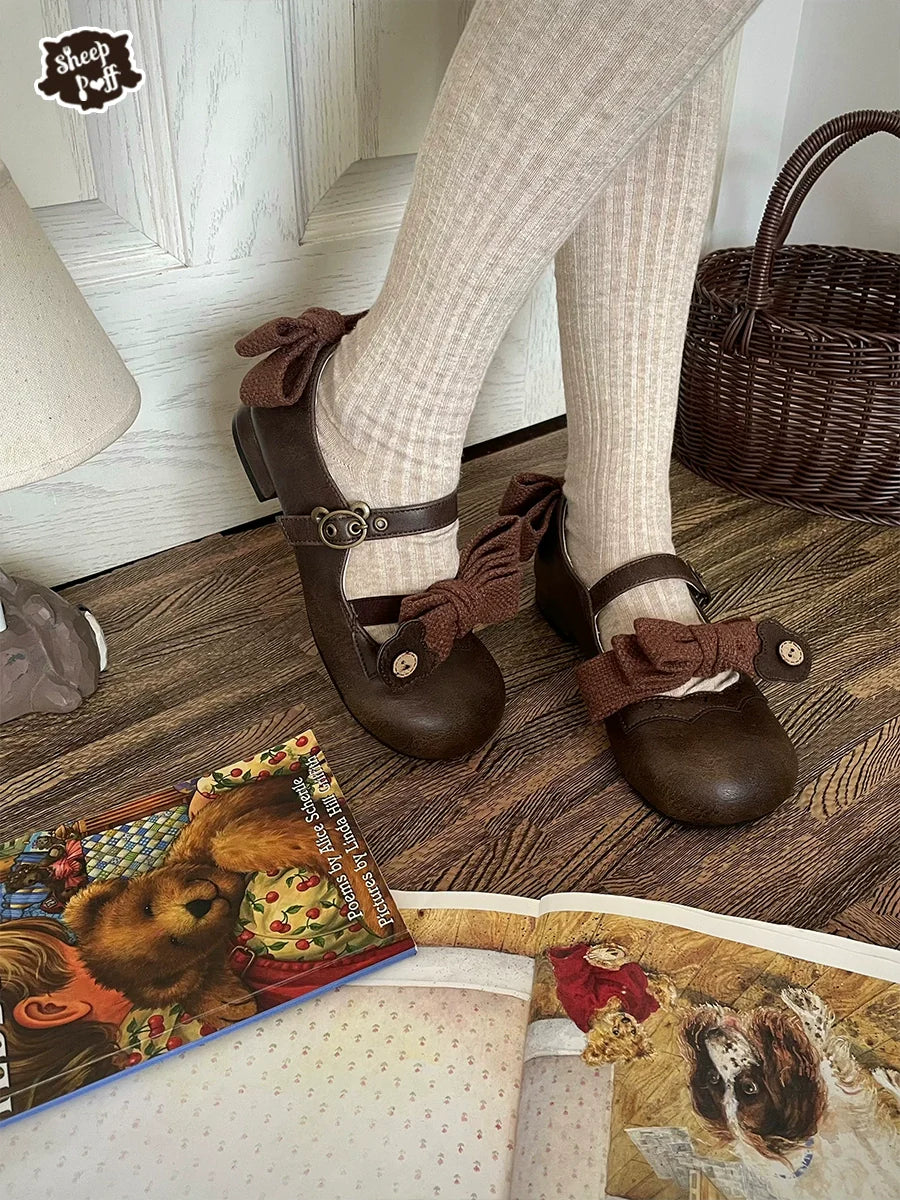 Bear Room - Sweet Lolita Shoes Double Bow Round Toe Flat Shoes - image 5