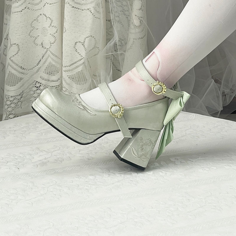 Dreamlike Lily of the Valley - Classic Lolita Platform Shoes with Back Large Bow - image 19
