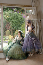 Wild Roses of Arles Purple Green Oil Painting Print Cowl Neck Tail JSK Classic Lolita Dress and Accessories - image 14