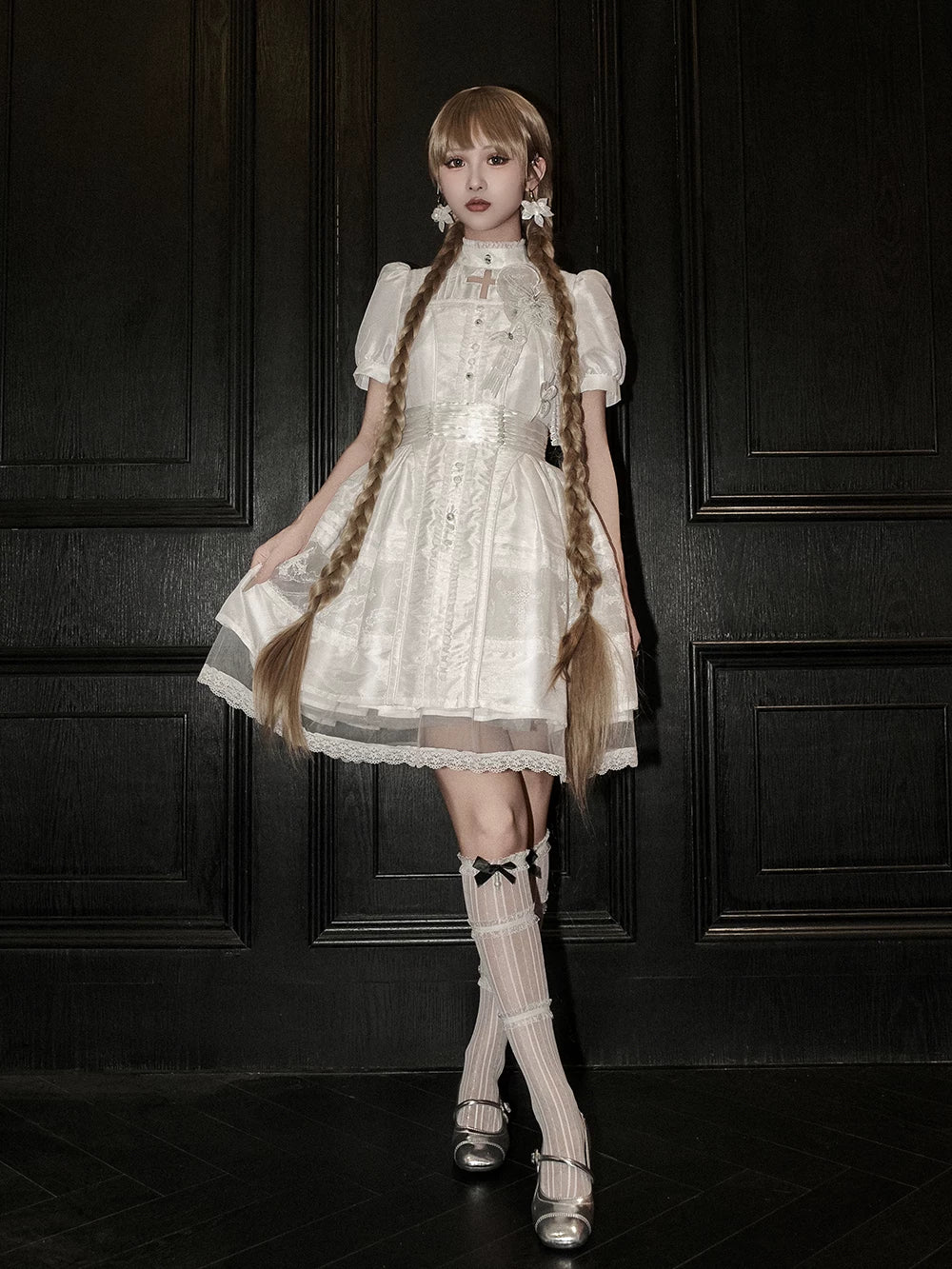 Ghost Orchid - Gothic Lolita OP Dress, Embroidered Cross - image 27