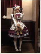 Burgundy Rose - Floral Printed Old School Lolita JSK, Elegant Cape and Accessories - image 11