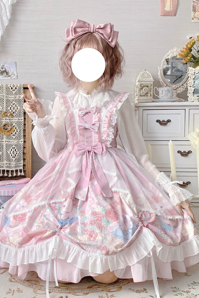 Sweet Lolita Summer JSK Dress, Wreath Bunny Printed - image 6