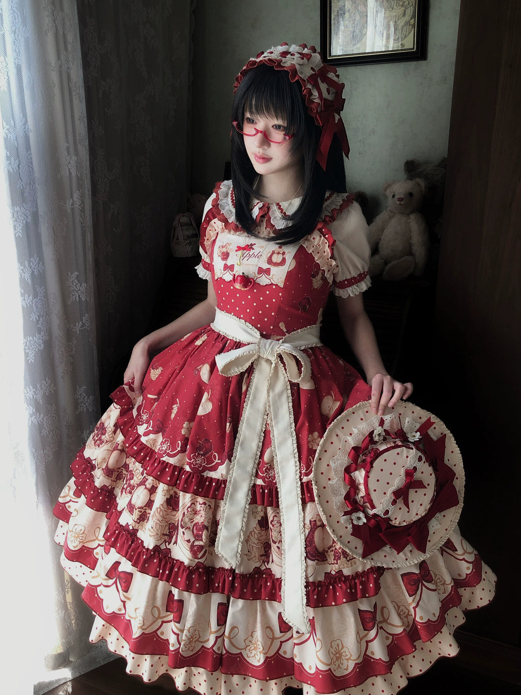 A Red Apple - Sweet Lolita JSK Dress, Tiered Hem Apron and Accessories - image 6