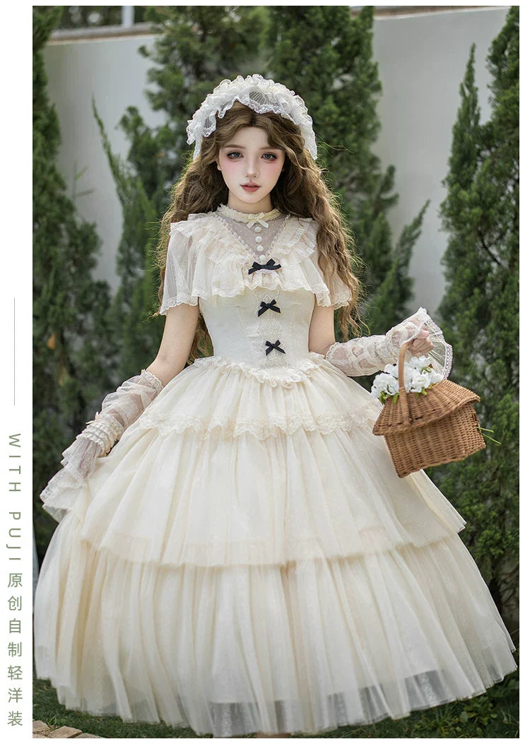 White Mist Promise - Classic Lolita Corset OP Set, Edwardian Collar & Tiered Hem - image 25