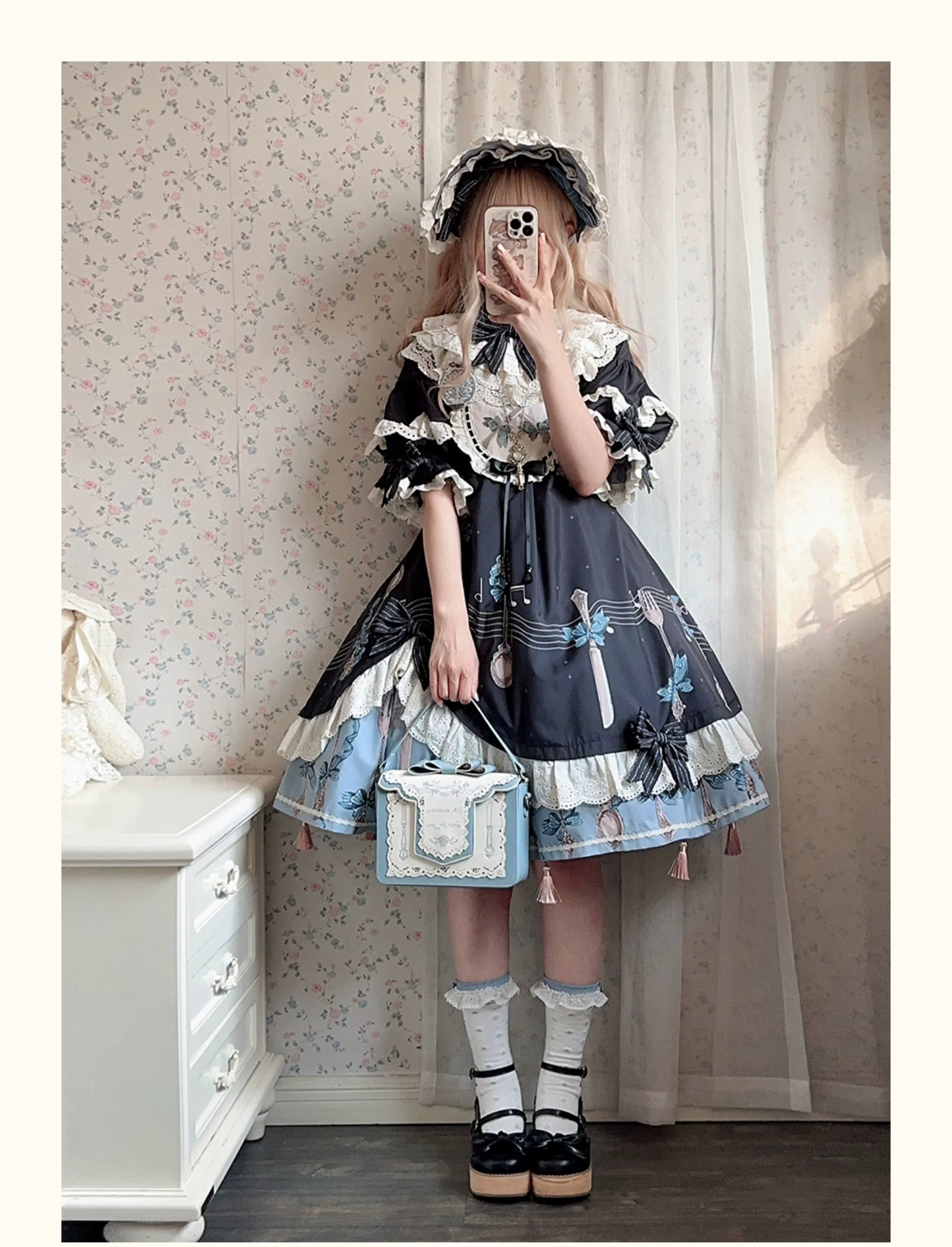 Witch's Banquet - Printed Doll-like Sweet Lolita OP, Apron-like Front and Accessories - image 8