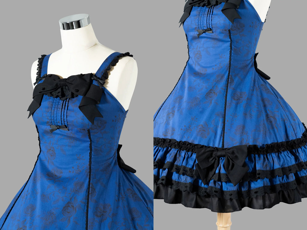 Bliss Bouquet - Cotton Old School Lolita Dress, Rose Print and Layered Hem and Accessories - image 19