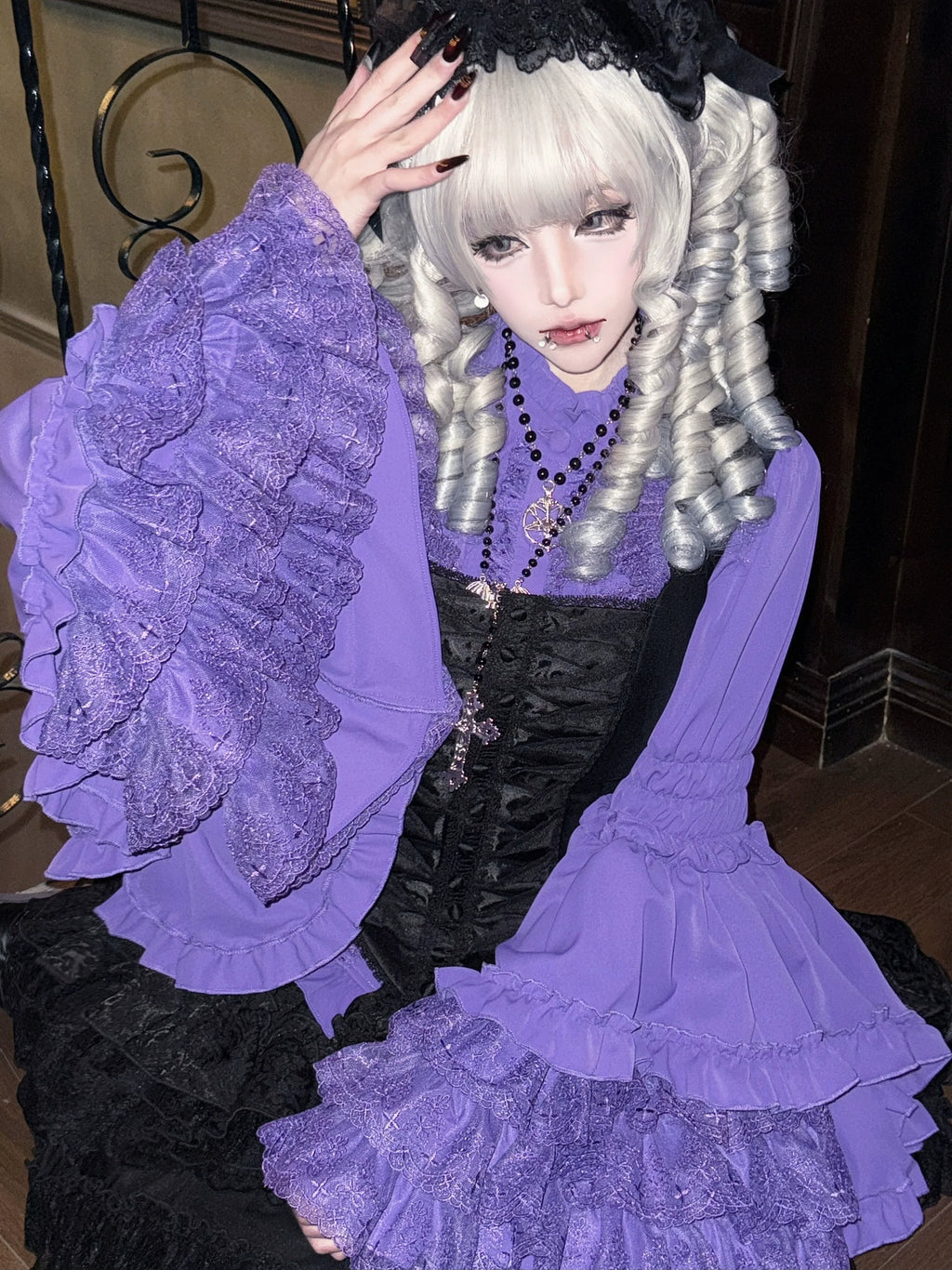 Gothic Lolita Blouse, Lace Hime-sleeve - image 8