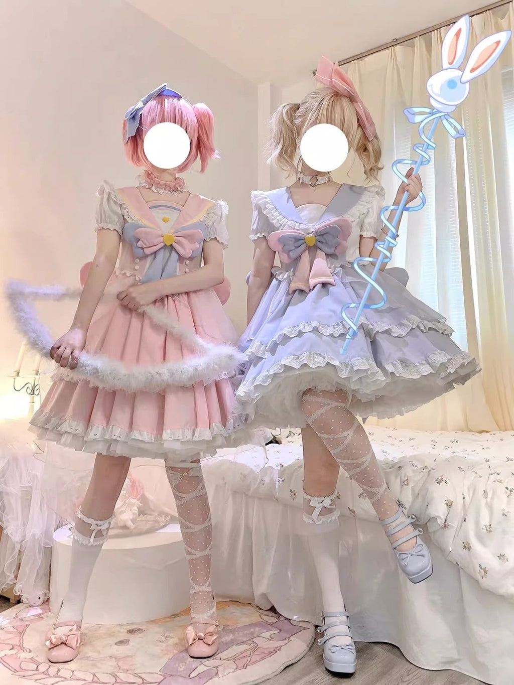 Sweet Lolita OP Dress Navy Collar Pastel Tiered Dress - image 5