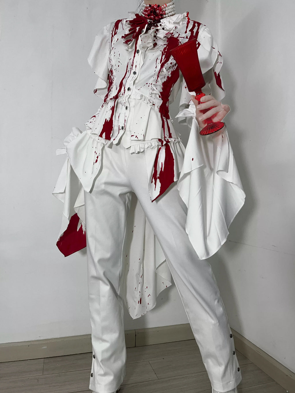Echo of Deep Sea - Satin Ouji Lolita Trailing Blouse, Solid or Blood Stain Style - image 24