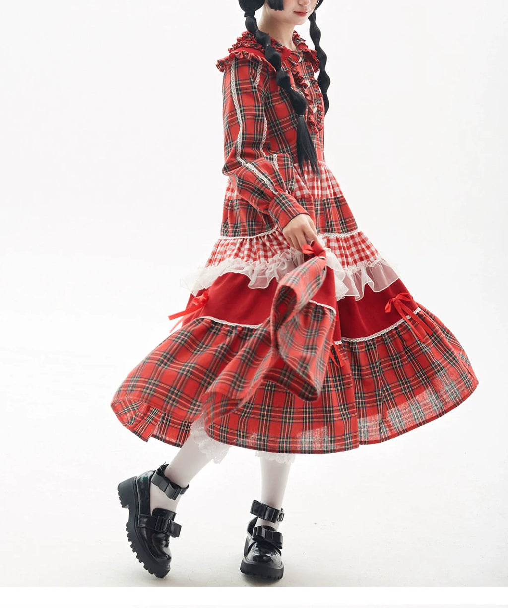 Vintage Lolita OP Dress Red Lolita Plaid Dress for Spring Summer - image 14