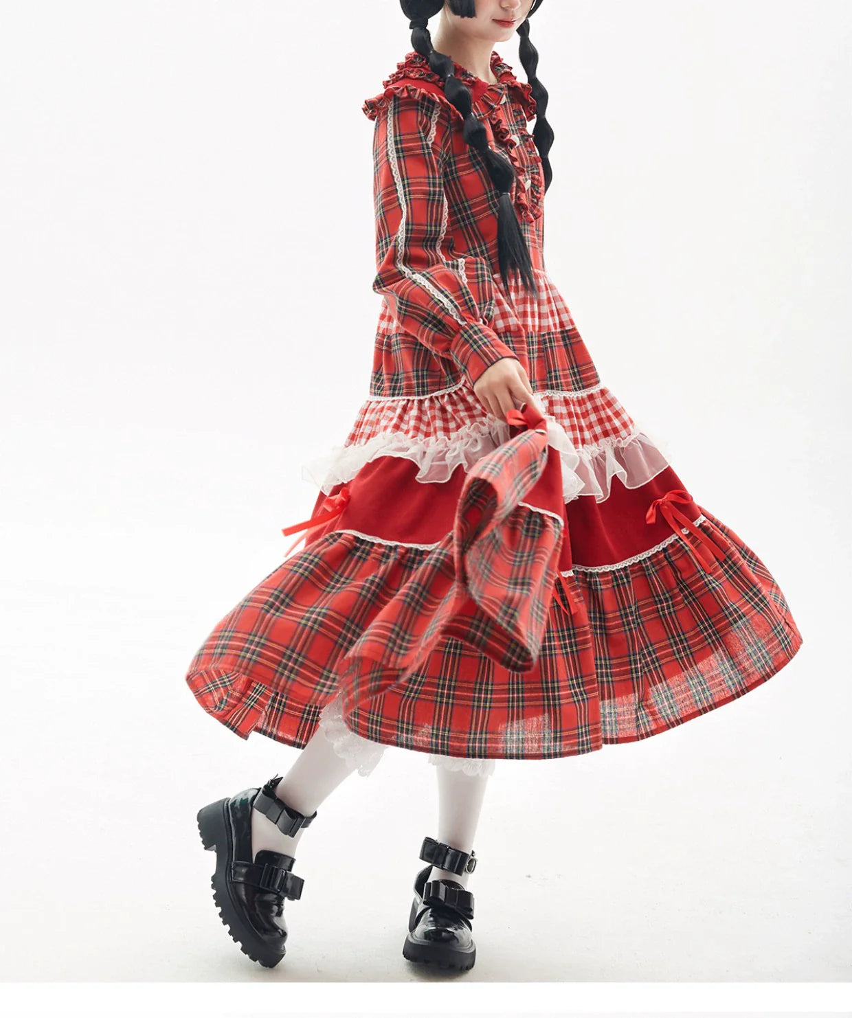 Vintage Lolita OP Dress Red Lolita Plaid Dress for Spring Summer - image 14