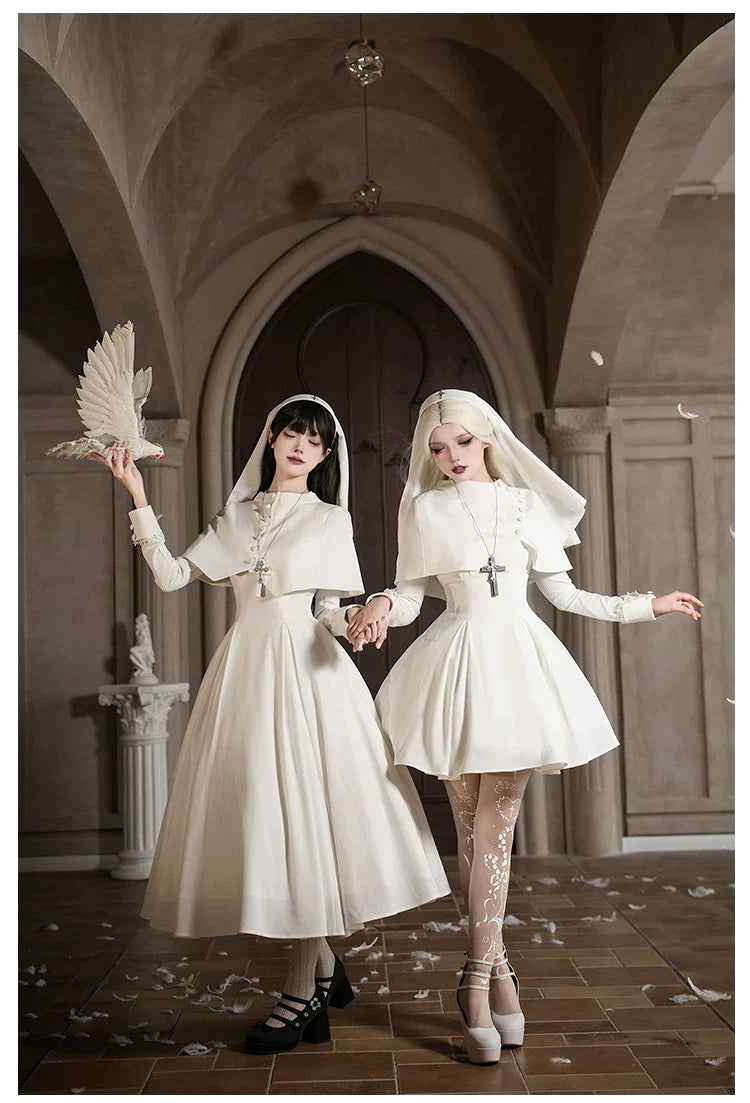 Nihil - Gothic Nun Lolita OP Dress, Irregular Hem Cape and Accessories - image 20
