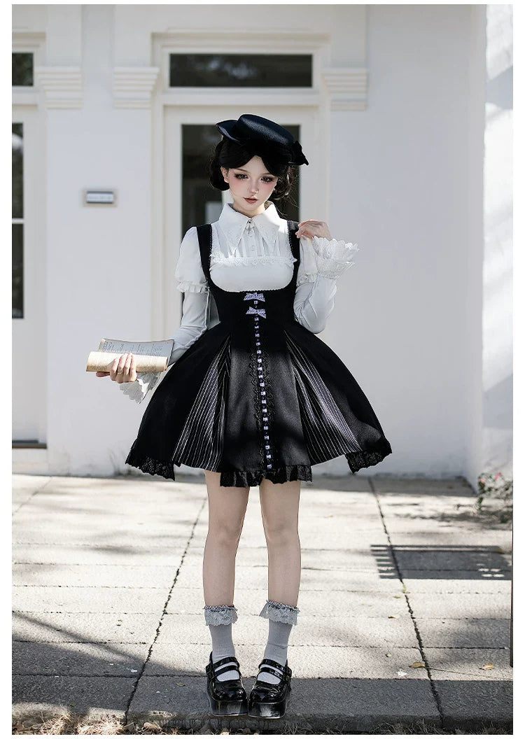 Monochrome Sonata - Classic Lolita Bust-supporting JSK Set, Piano Inspired - image 19