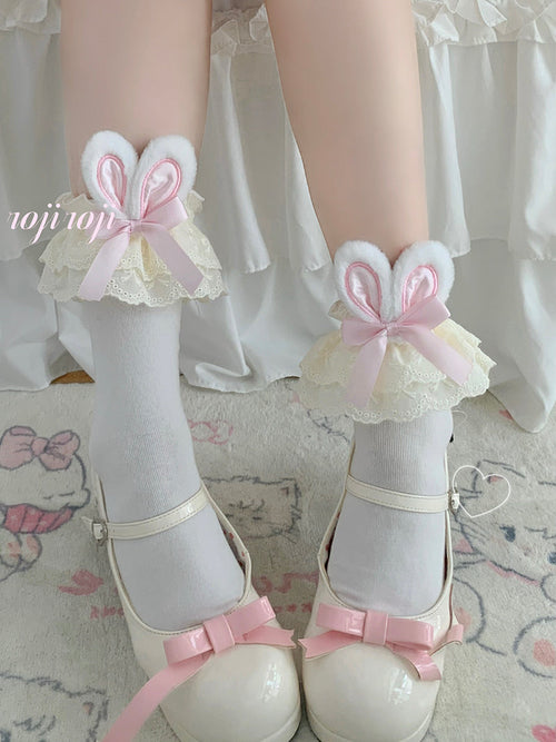 Cotton Lolita Bunny Ear Socks Summer Bow Short Socks - image 1