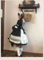 First Otome Black Old School Lolita OP Dress, Lace Details - image 8