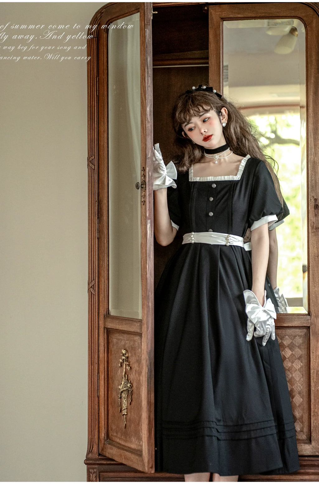 Thoughts - Vintage Black Lolita OP Dress with Square Neckline - image 6