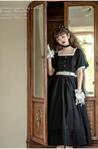 Thoughts - Vintage Black Lolita OP Dress with Square Neckline - image 6