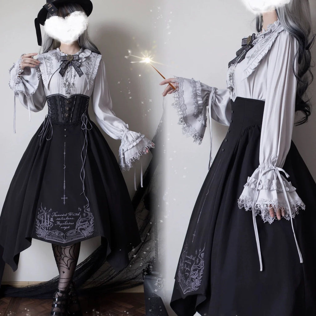 Witch Notes - Gothic Lolita Embroidered Dress Suit, Cross and Rose Print - image 12