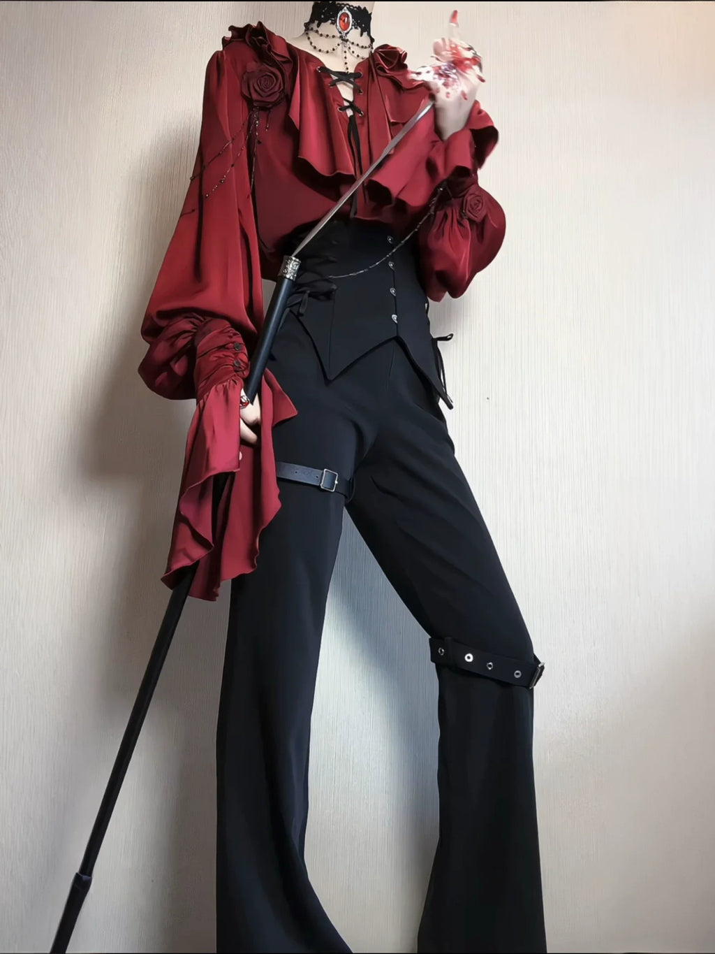 Ouji Lolita V-Line Backless Blouse & Slight Flare Pants - image 14