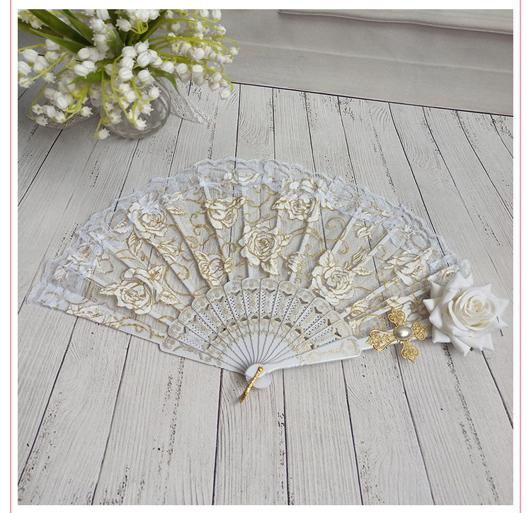 Gothic Lolita Lace Folding Fan with Rose and Sun Options - image 2