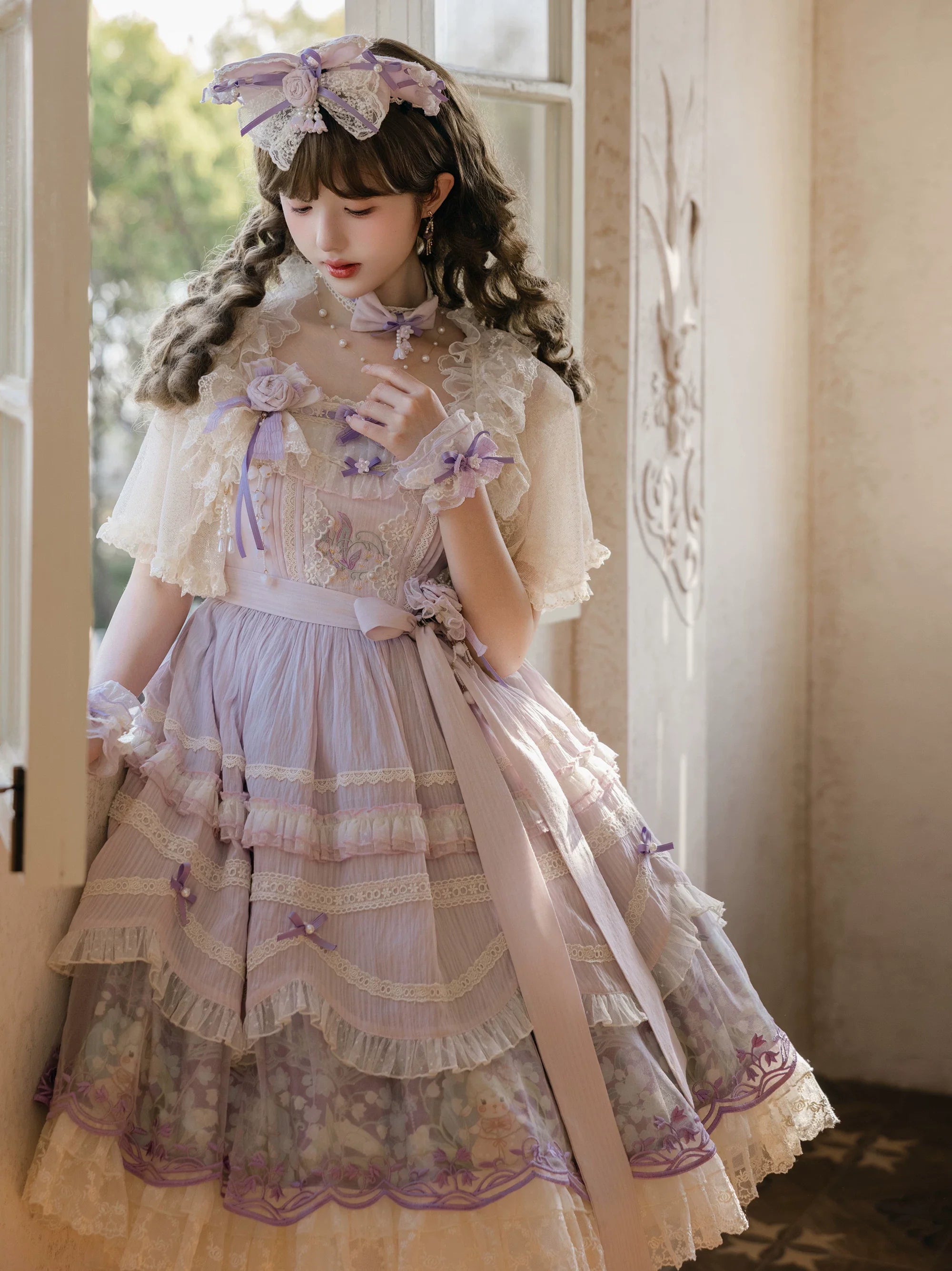 Lily of the Valley Lamb - Classic Lolita Tiered Hem JSK Dress with Embroidery - image 15
