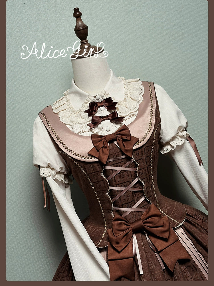 Bear Chocolate Slab - Classic Lolita Pleated JSK & SK Dress, Side Zipper - image 26