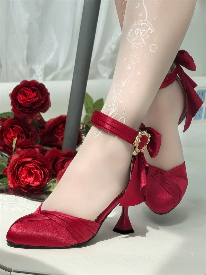 Coronation - Classic Lolita Wine Glass Heel Shoes with Detachable Bows - image 1