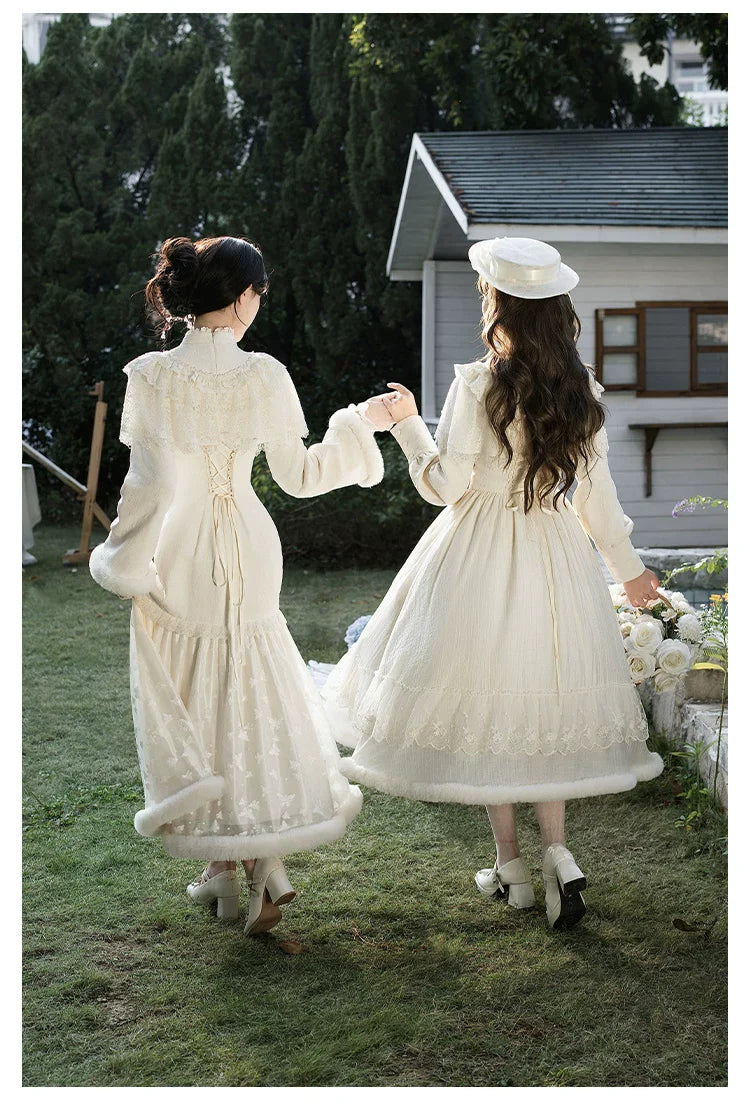 Winter Island Memory - Elegant Lolita Winter Coat & OP Dress Set - image 2