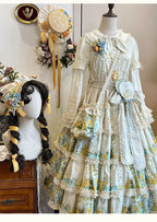Flower Rabbit Bear - Country Lolita Tiered Skirt Dress, Floral & Bear Print and Accessories - image 18