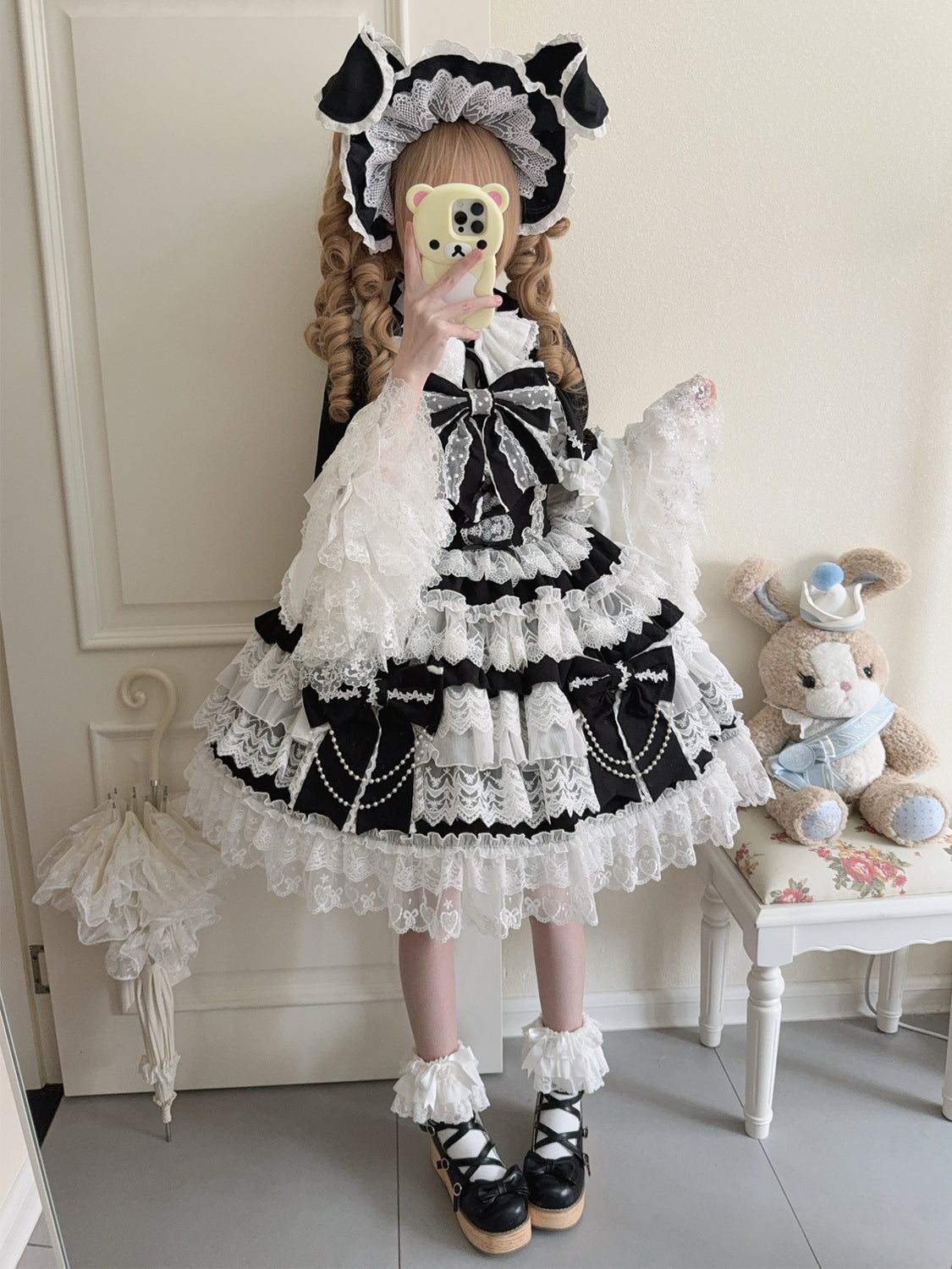 Cross Heart Knot - Sweet Lolita JSK Suit Tiered Ruffles Dress with Lace Blouse - image 4
