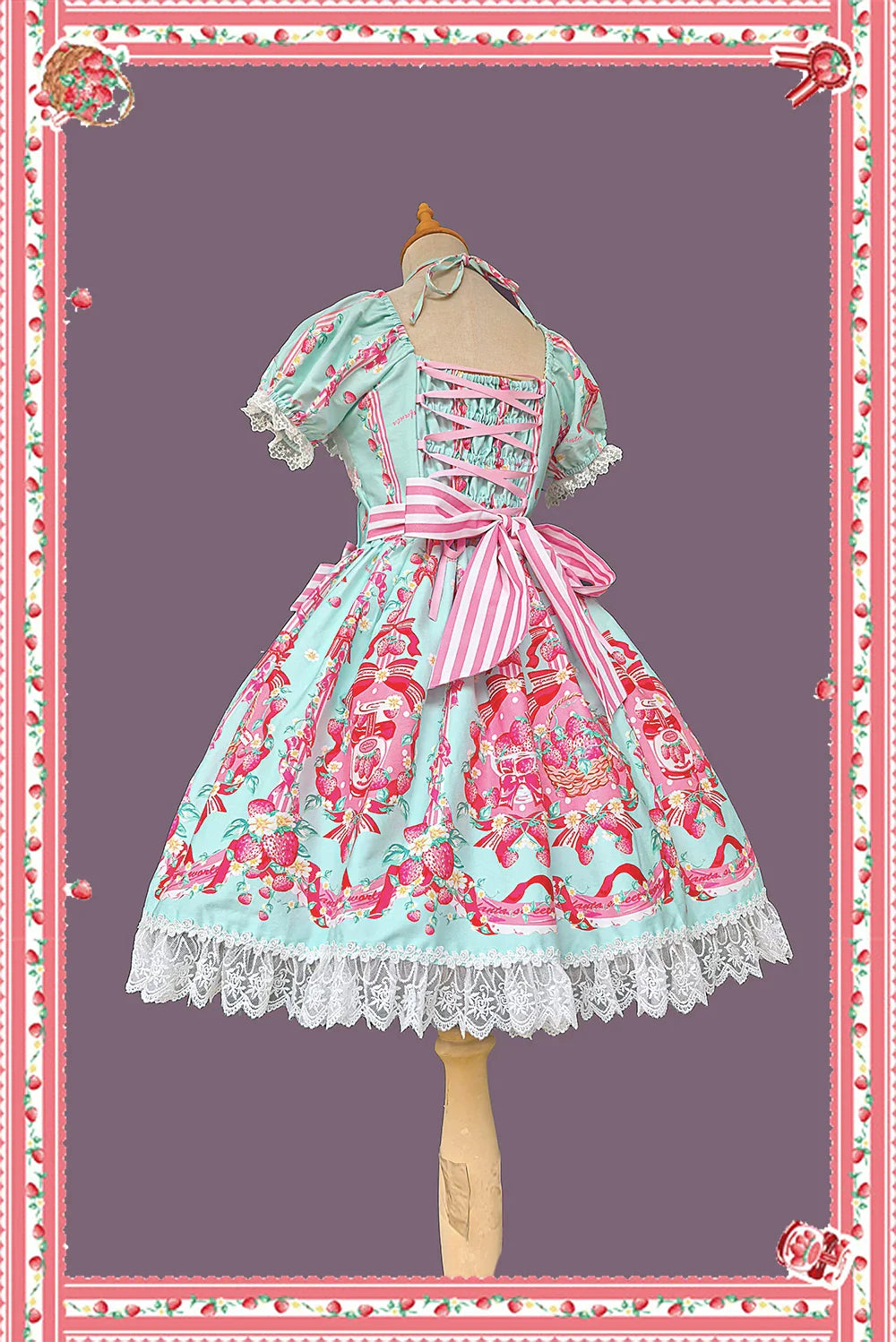 Strawberry Chef - Printed Old School Lolita OP and Accessories - image 8
