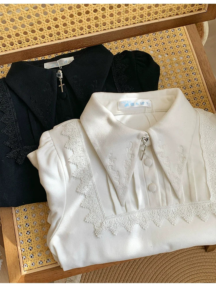 The Vow - Solid Lolita Sweater, Juliet Sleeve, Pointed Collar - image 2