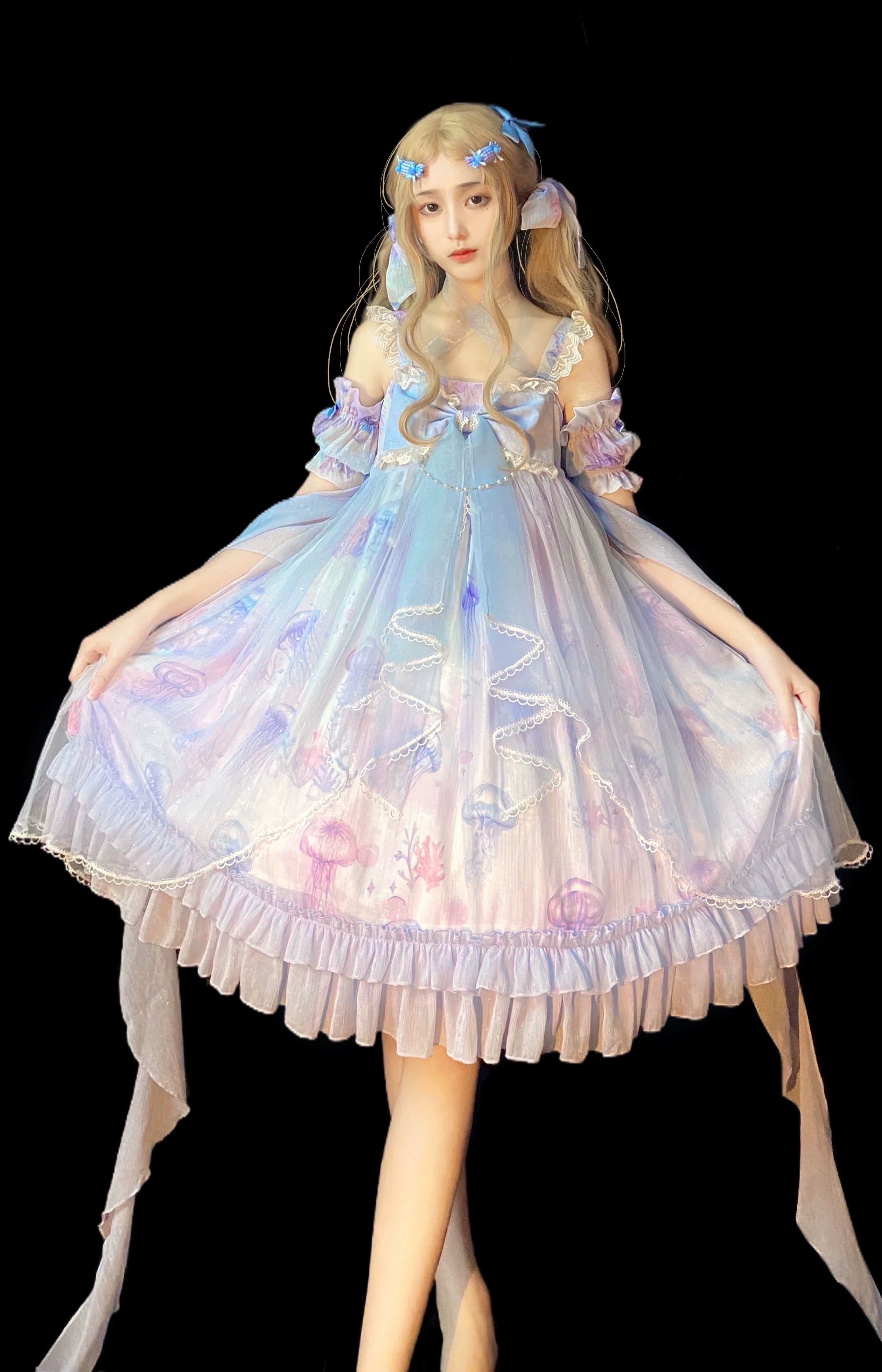 Coral Jellyfish - Sweet Lolita High-waist JSK Dress, Jellyfish & Coral Print and Accessories - image 53