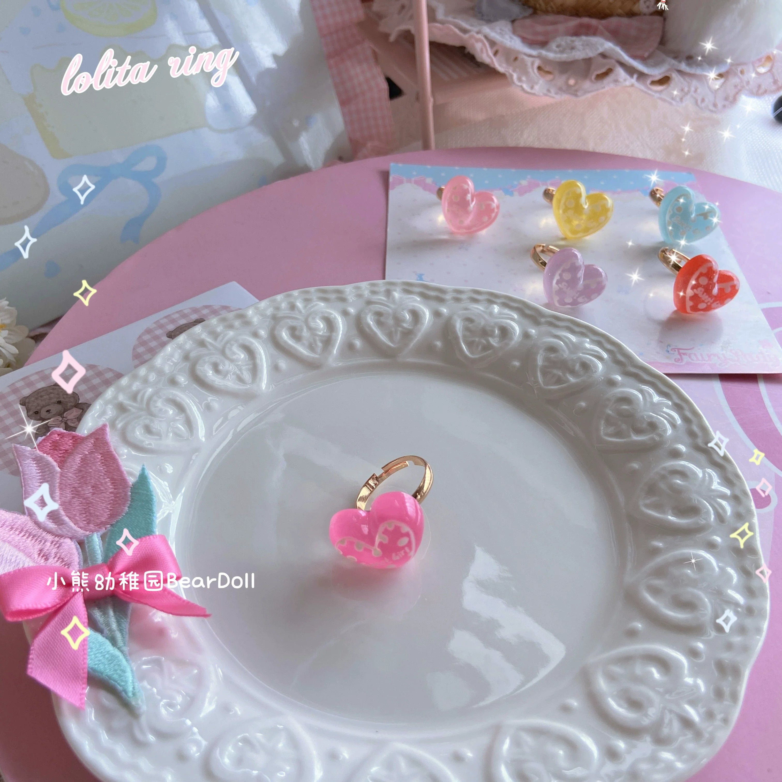 Kawaii Lolita Shell & Heart Adjustable Ring Collection - image 12