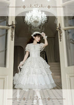 Morning Dew Lily - White Classic Lolita OP Dress, Tiered Skirt - image 10