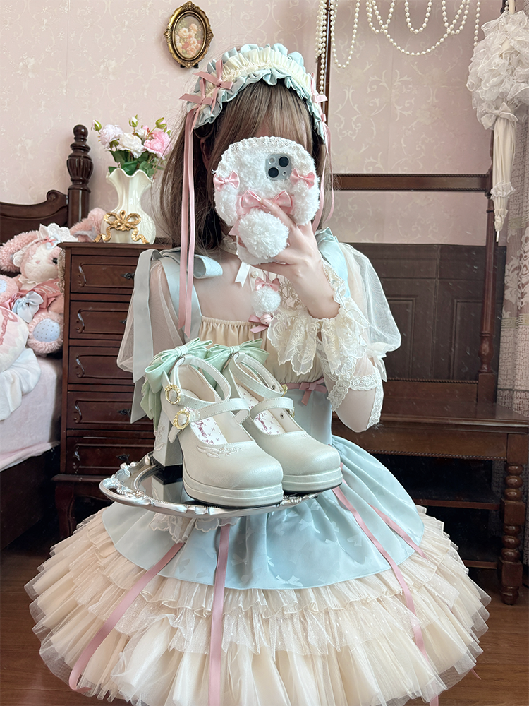 Dreamlike Lily of the Valley - Classic Lolita Platform Shoes with Back Large Bow - image 11