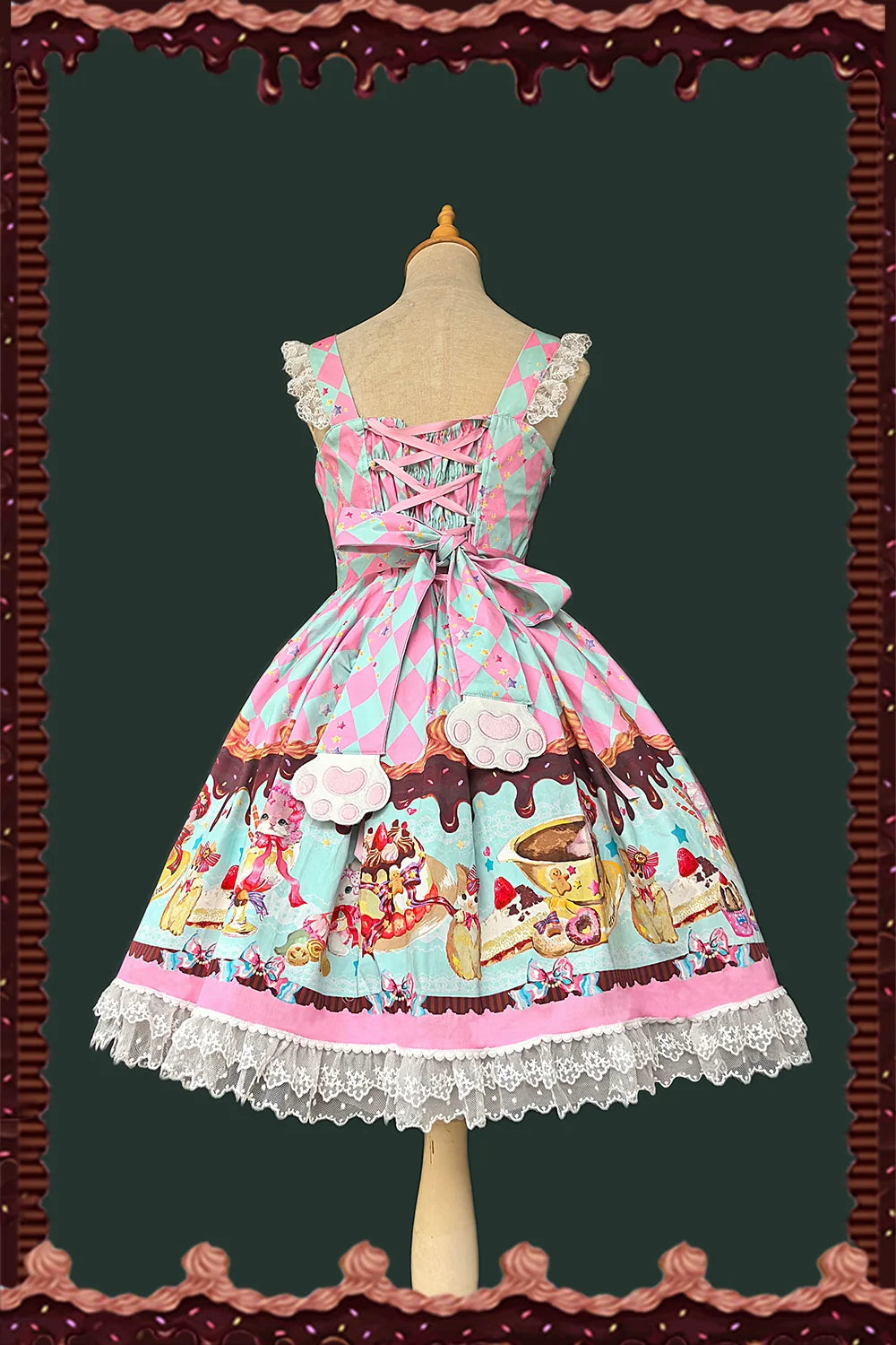 Cream Meow - Sweet Lolita JSK, Cat Print and Accessories - image 6