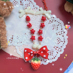 Sweet Lolita Strawberry Necklace Red Polka Dot Bow - image 7