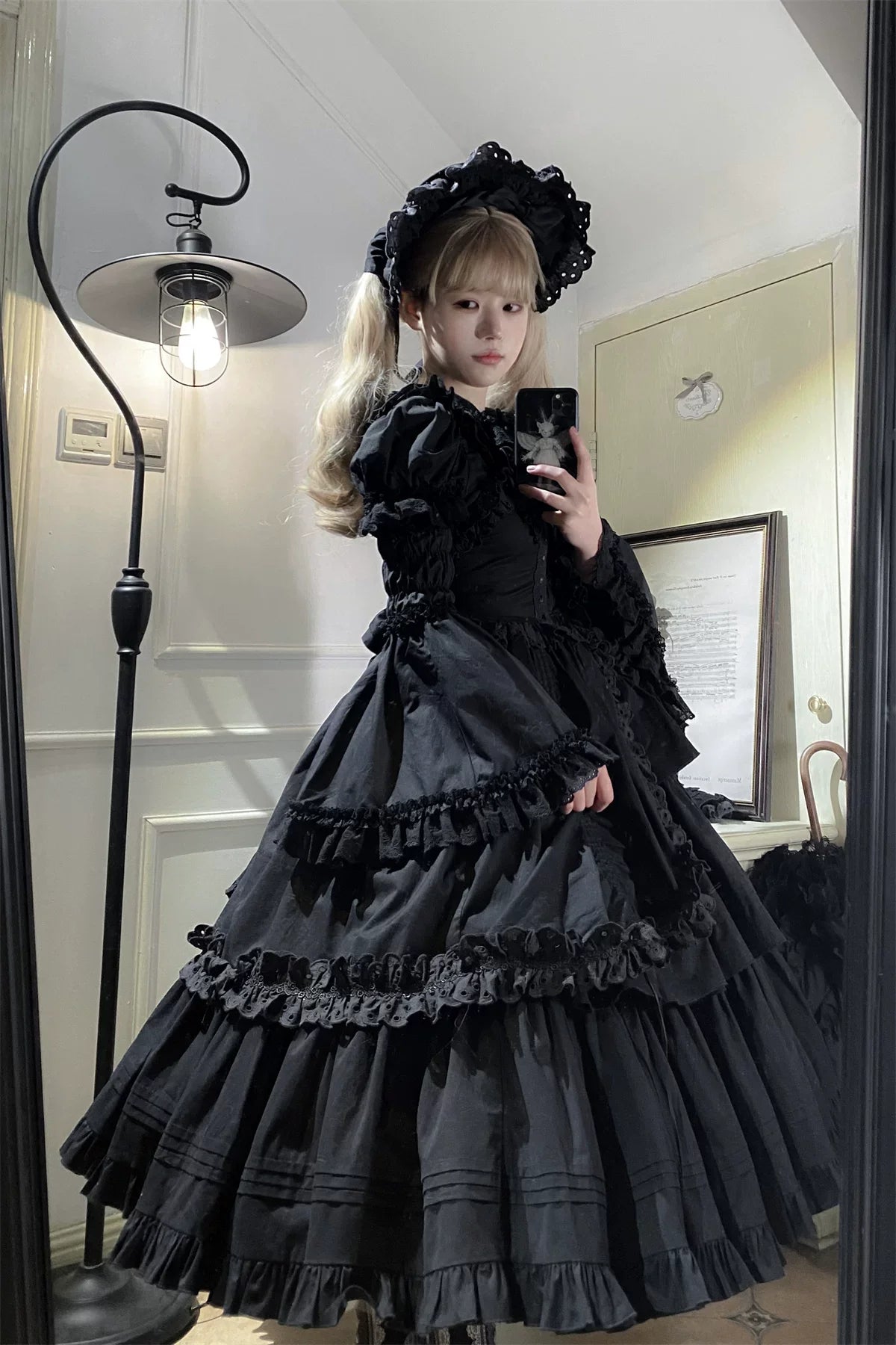 Cotton Gothic Lolita Long JSK, Drawn-up Hem - image 63