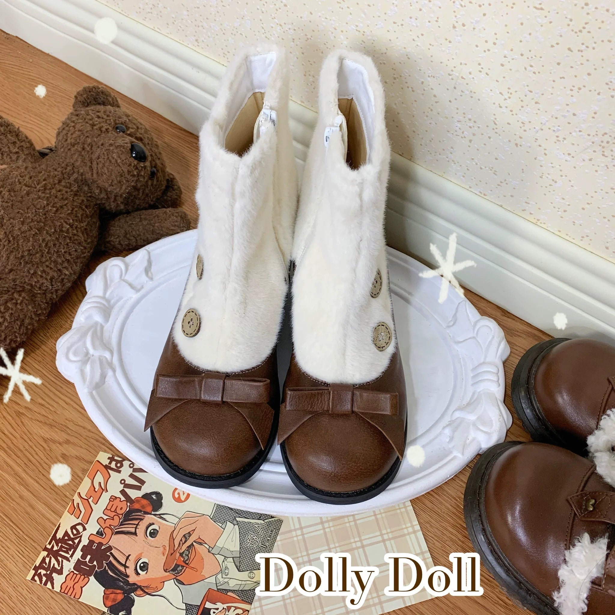 Winter Lolita Boots Fur Mary Jane Lolita Low Heel Shoes - image 53