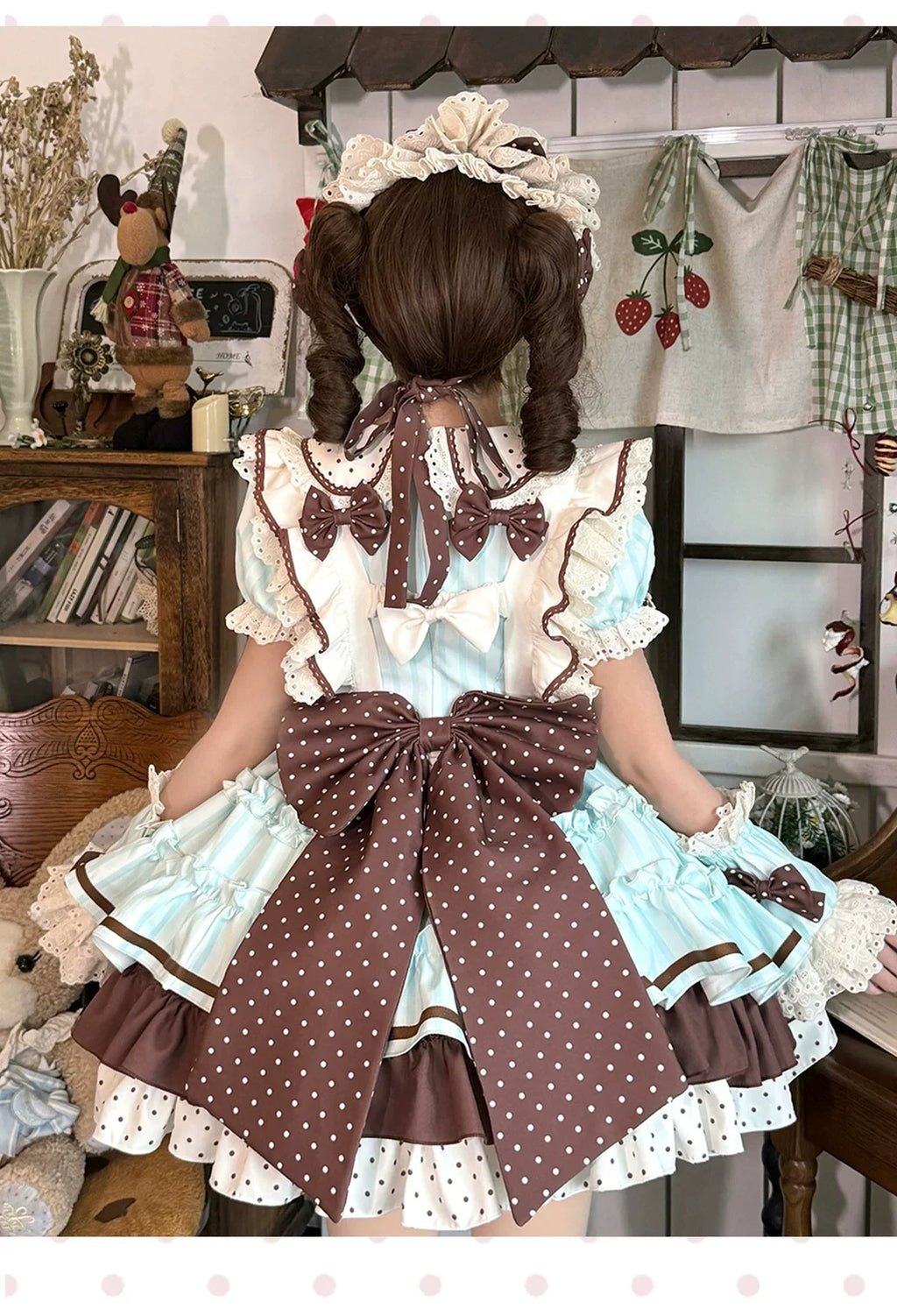 Honeyed Oath - Sweet Lolita Polka Dot OP Dress, Detachable Apron - image 6