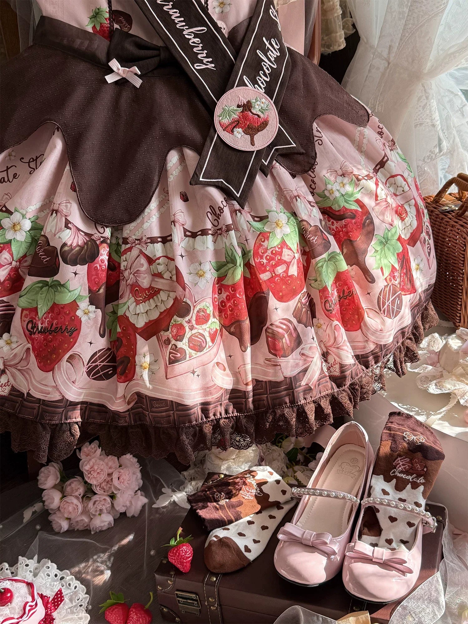 Strawberry Chocolate Lovers Sweet Lolita Embroidered Dress - image 37