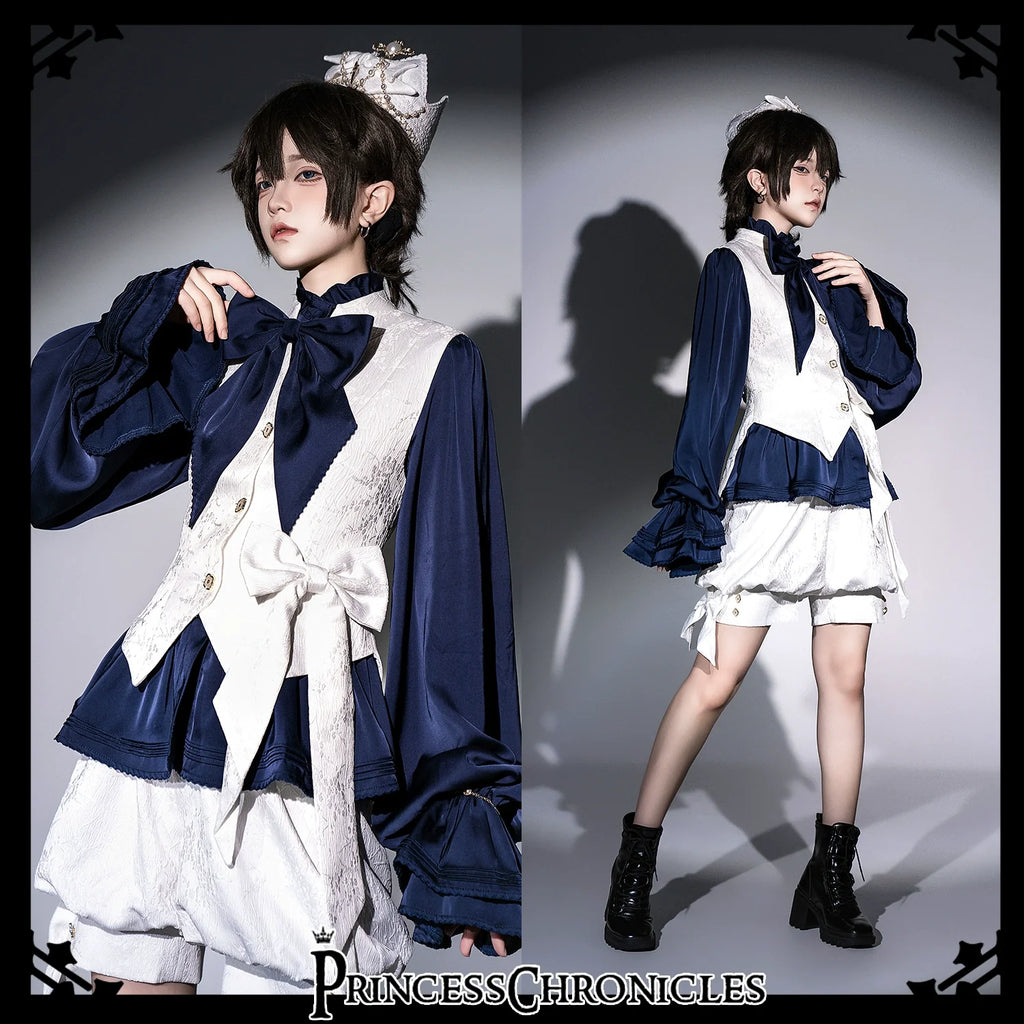 Rabbit Hunter - Ouji Lolita Shirt Sapphire Blue Long Sleeve Blouse - image 8