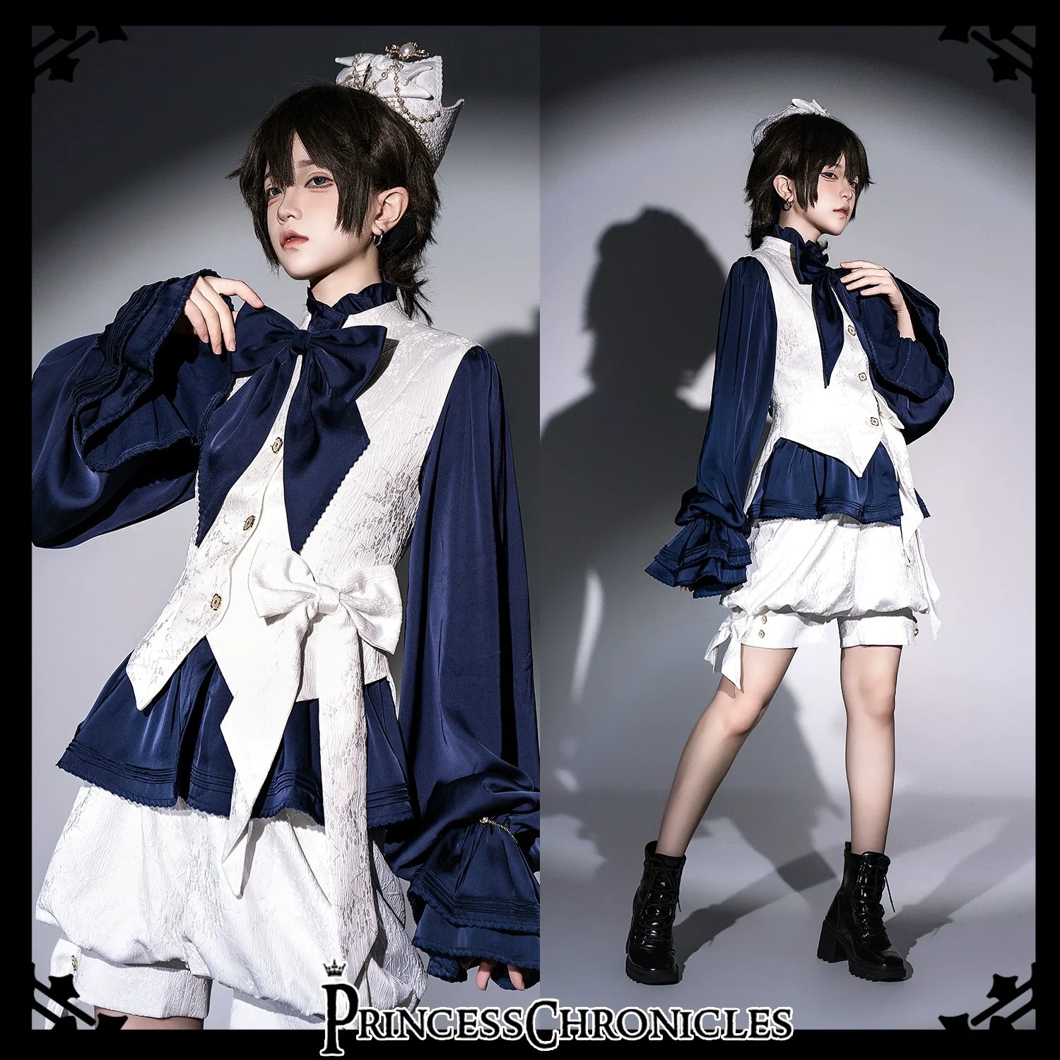 Rabbit Hunter - Ouji Lolita Shirt Sapphire Blue Long Sleeve Blouse - image 8