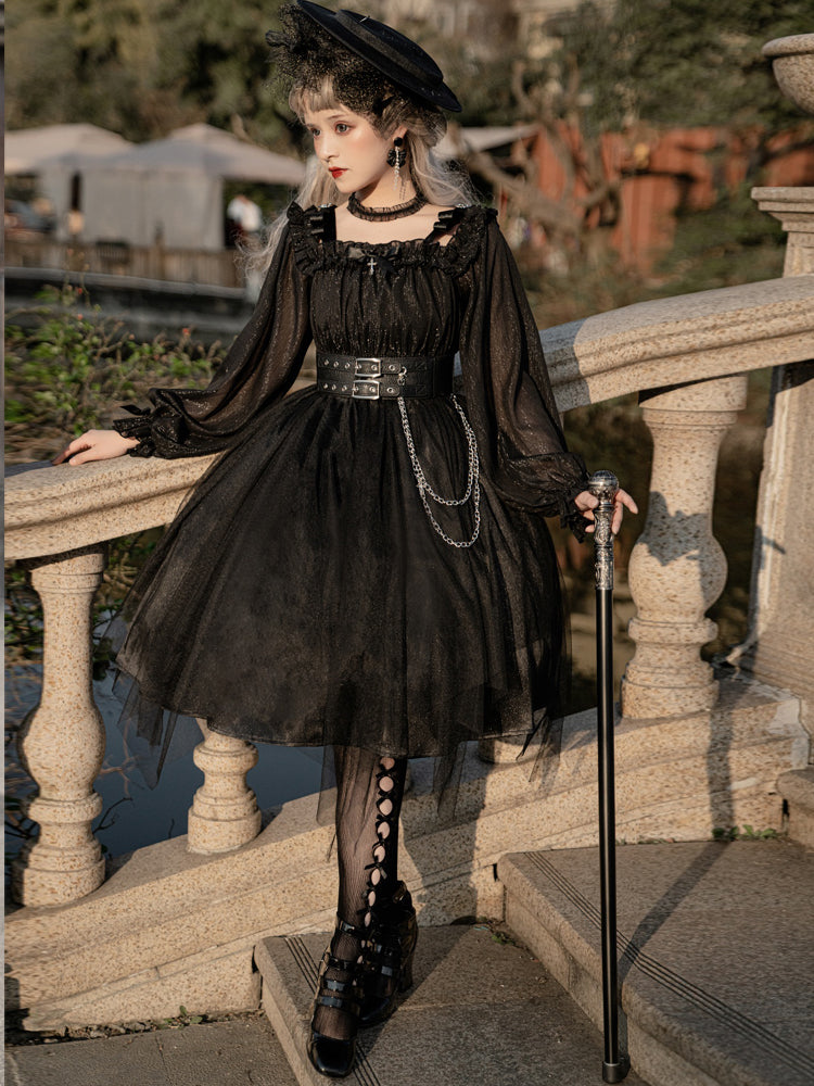 Gothic Lolita High Waist Black Dress - image 5