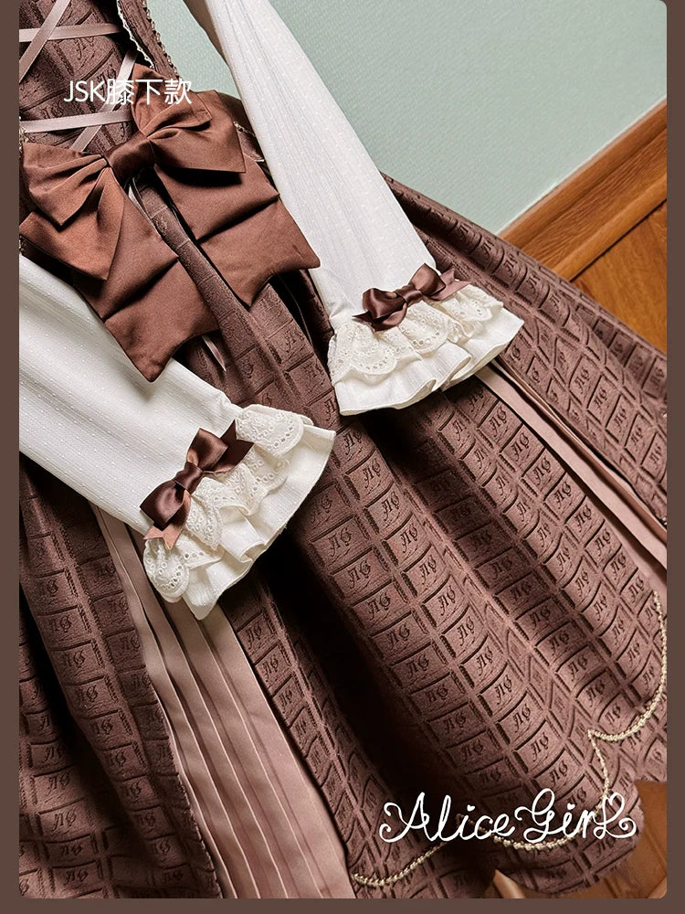Bear Chocolate Slab - Classic Lolita Pleated JSK & SK Dress, Side Zipper - image 39